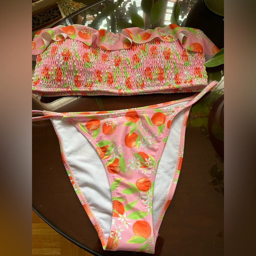 La La Swim Orange/Pink/Green Bikini in Size Large